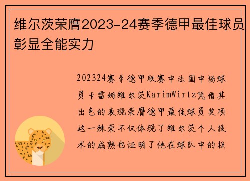 维尔茨荣膺2023-24赛季德甲最佳球员彰显全能实力